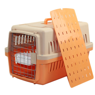 Medium Dog Cat Crate Pet Carrier Airline Cage With Bowl & Tray-Orange