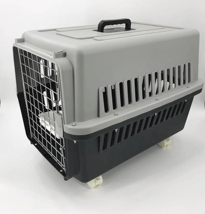 Large Dog Cat Crate Pet Carrier Rabbit Airline Cage With Tray, Bowl & Wheel