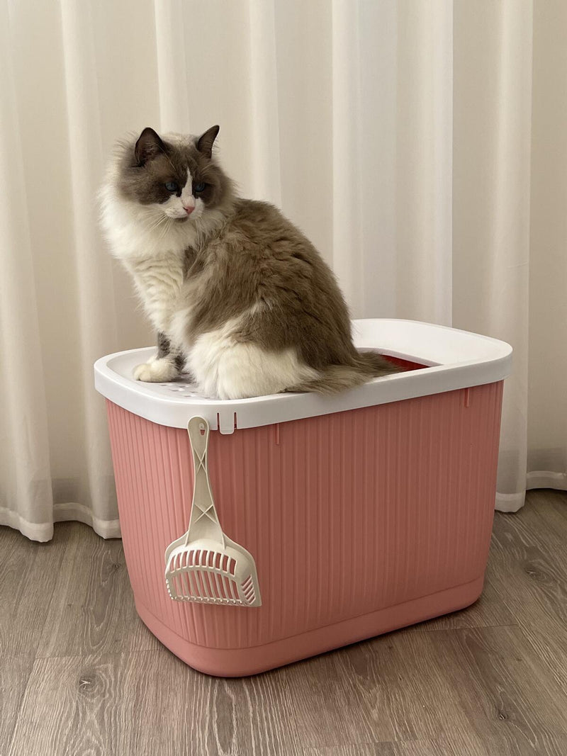 XXL Top Entry Cat Litter Box No Mess Large Enclosed Covered Kitty Tray Pink