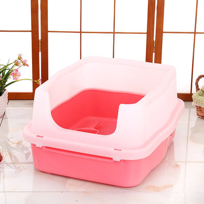 YES4PETS Large Deep Cat Kitty Litter Tray High Wall Pet Toilet Grid Tray With Scoop Pink