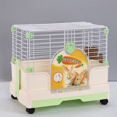 Small Green Pet Rabbit Cage Guinea Pig Crate Kennel With Potty Tray And Wheel