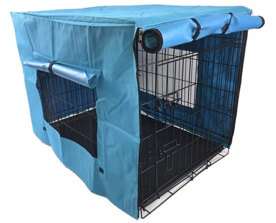 24' Portable Foldable Dog Cat Rabbit Collapsible Crate Pet Cage with Blue Cover