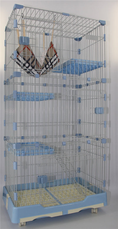 YES4PETS 179 cm Blue Pet 4 Level Cat Cage House With Litter Tray & Wheel 82x57x179 CM