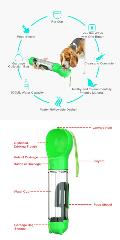 4 in 1 Portable Pet Dog Puppy Cat Drinking Mug Water Feeder Bottle Valve Travel Bottle Green