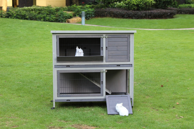 110cm XL Double Storey Rabbit Hutch Guinea Pig Cage , Ferret Cat cage W Wheel & Pull Out Tray