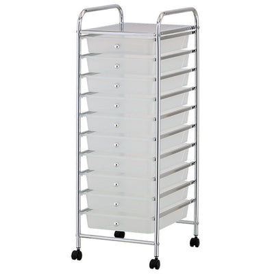 YES4HOMES White Plastic Storage10 Tier with Metal Trolley Shelf and Slide-Out Drawers