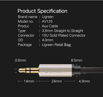 UGREEN 40787 Premium 3.5mm Male to 3.5mm Male Cable 15M