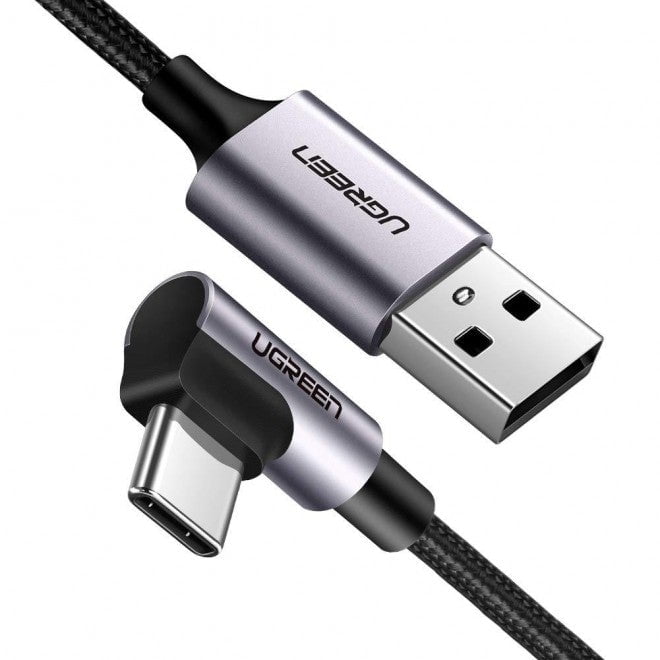 UGREEN USB-C to Angled USB2.0-C Round Cable M/M Aluminum Shell Nickel Plating 1m (Gray Black) 50123 - Payday Deals