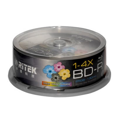 Ritek Blu-Ray BD-R 2X 25GB 130Min White Top Printable 25pcs - Payday Deals