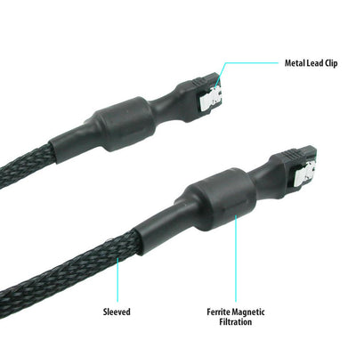 Simplecom CA110S Premium SATA 3 HDD SSD Data Cable Sleeved with Ferrite Bead Lead Clip Straight - Payday Deals