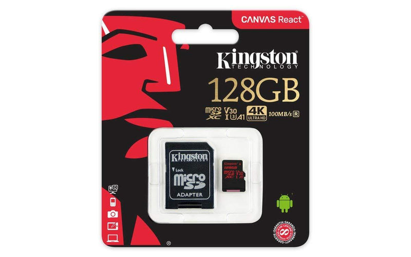 KINGSTON  Canvas React: MicroSD 128GB , 100MB/s read and 70MB/s write with SD adapter  SDCR/128GB - Payday Deals