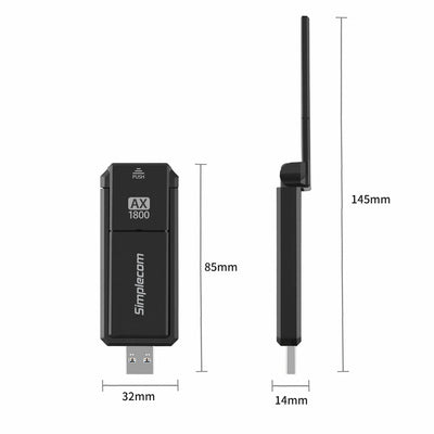 Simplecom NW812 AX1800 Dual Band WiFi 6 USB Adapter with Foldable Antenna