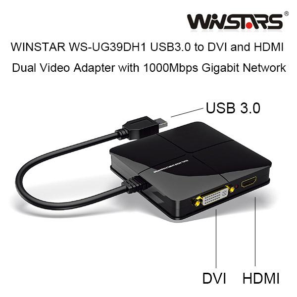 Winstars USB 3.0 Dual Head Display with Gigabit Ethernet Adapter (WS-UG39DH1) - Payday Deals