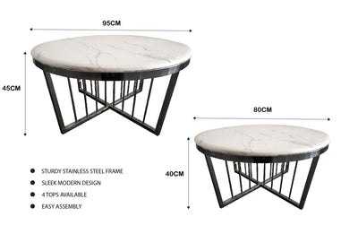 Salina Coffee Table 80cm Black Base - White Marble