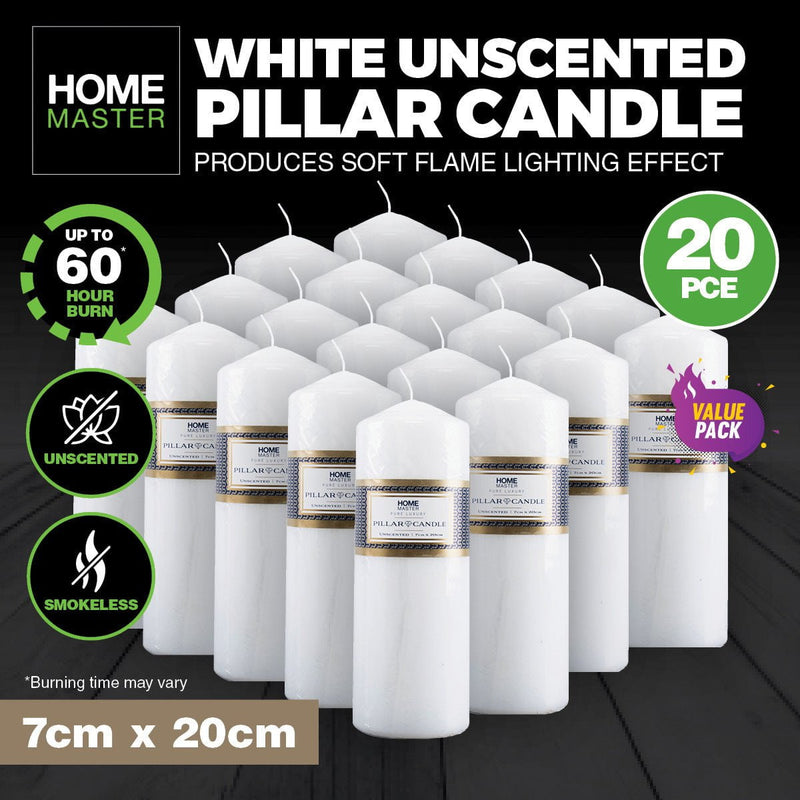 Home Master 20PCE Pillar Candles White Home Décor Party Wedding 20cm