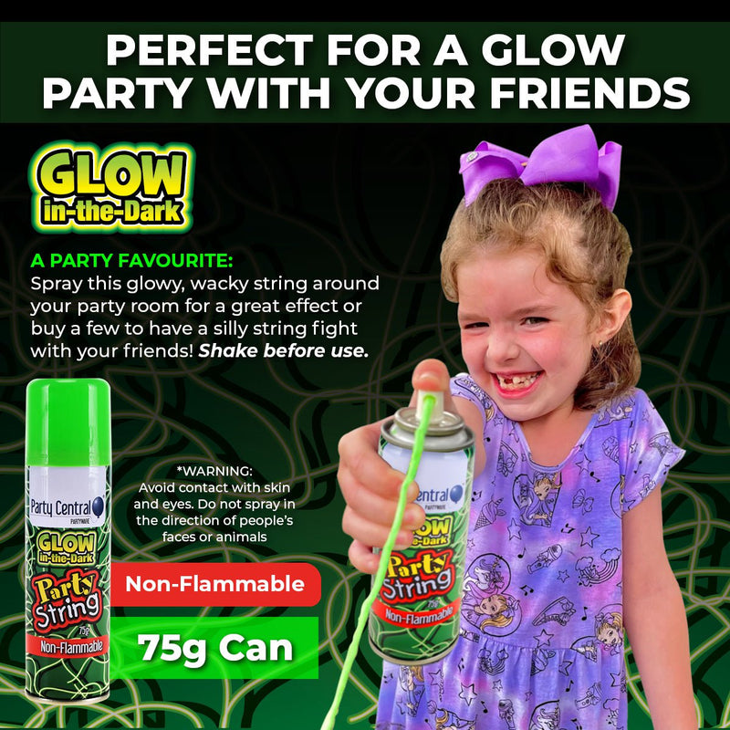 Party Central 24PCE Glow In The Dark Silly String Cans Non-Flammable 75g