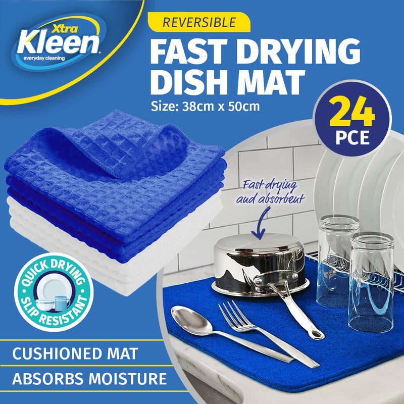 Xtra Kleen 24PCE Dish Mat Microfibre Anti Slip Absorbent Lint Free 50 x 38cm
