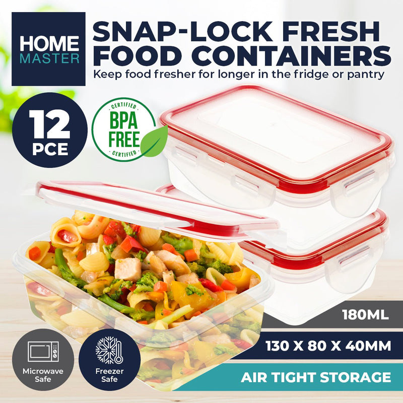 Home Master 12PCE Snap Lock Food Container Microwave Freezer Safe 180ml