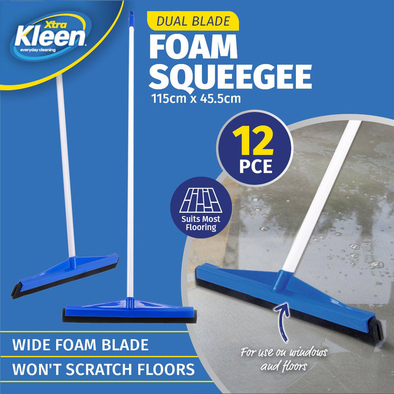 Xtra Kleen 12PCE Foam Floor & Window Squeegee Non Scratch 45.5 x 115cm