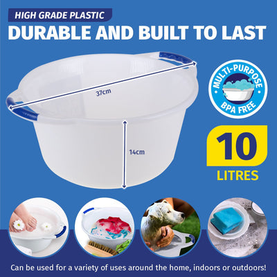 Xtra Kleen 12PCE 10L Laundry Wash Basin Easy Grip Durable Handles 14 x 37cm