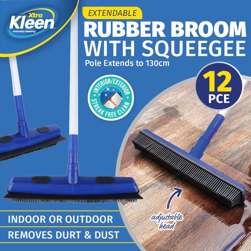 Xtra Kleen 12PCE 2-In-1 Rubber Broom & Squeegee Telescopic Handle 75 - 130cm