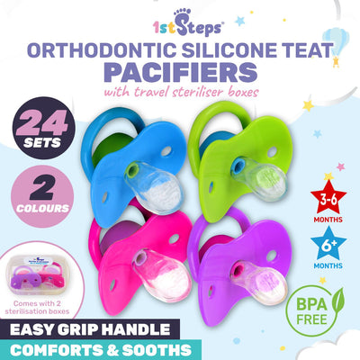 1st Steps 24PCE Orthodontic Silicone Pacifiers Sterilising Cases 3-6+ Months
