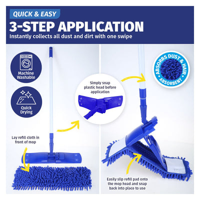 Xtra Kleen 12PCE Microfibre Replacement Mop Pads Machine Washable 12.5 x 40cm