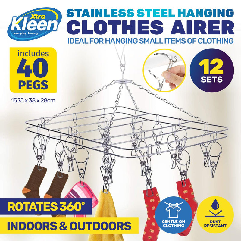 Xtra Kleen 12PCE Rotating Stainless Steel Clothes Hanger With 40 Pegs