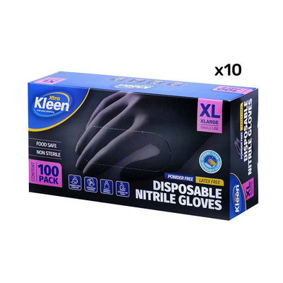 Xtra Kleen 1000PCE Disposable Nitrile Gloves Black Latex Powder Free Size XL