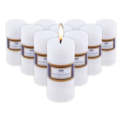 Home Master 10PCE Flat Pillar Candles White Unscented Lead Free Wick 7 x 15cm