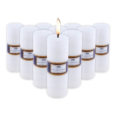 Home Master 10PCE Flat Pillar Candles White Unscented Lead Free Wick 7 x 20cm