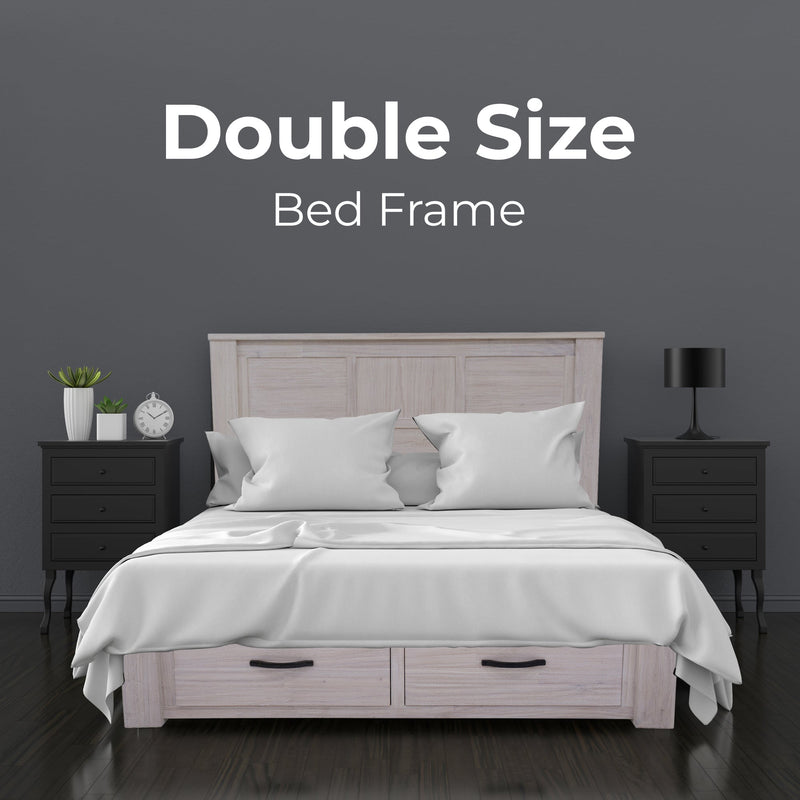 Foxglove Bed Frame Double Size Wood Mattress Base With Storage Drawers - White