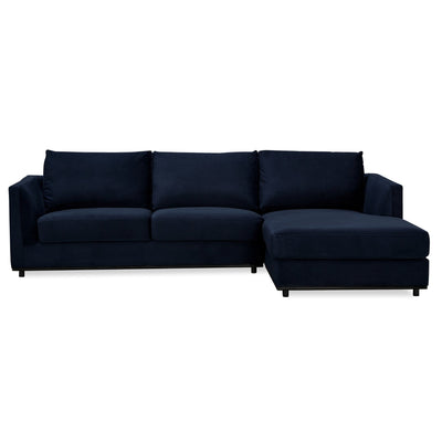 Kennedi 2 Seater Velvet Fabric Corner Sofa Lounge RHF Chaise - Navy