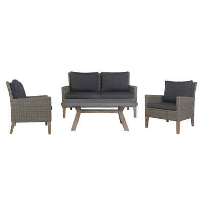 Byron 4pc Rattan Outdoor Sofa Set 2 Seater Wicker Lounge Grey Coffee Table