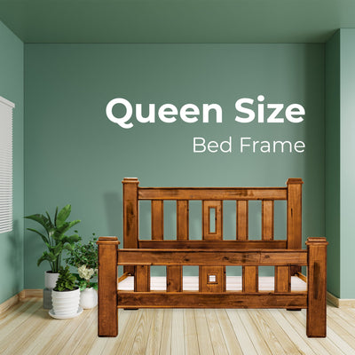 Umber Bed Frame Queen Size Mattress Base Solid Pine Timber Wood - Dark Brown