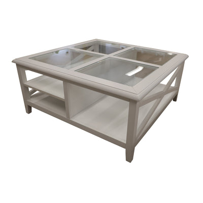 Daisy Coffee Table 100cm Glass Top Solid Acacia Wood Hampton Furniture - White