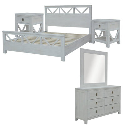 Myer 5pc Queen Bed Suite Bedside Dresser Bedroom Furniture Package White Wash