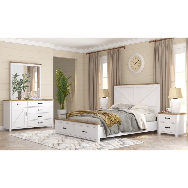 Grandy Bed Frame Quen Size Timber Mattress Base With Storage Drawer White Brown