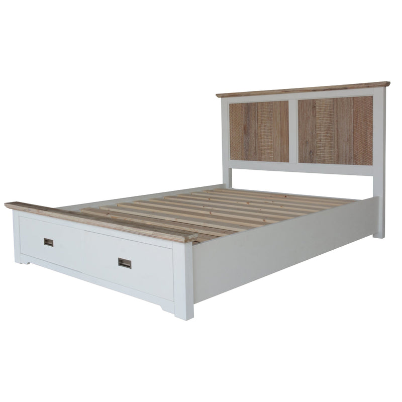 Fiona Bed Frame King Size Timber Mattress Base With Storage Drawers White Grey