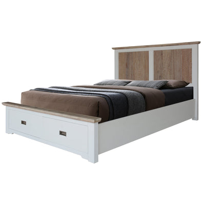 Fiona Bed Frame King Size Timber Mattress Base With Storage Drawers White Grey