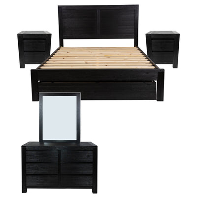 Tofino 5pc King Bed Suite Bedside Dresser Bedroom Furniture Package - Black