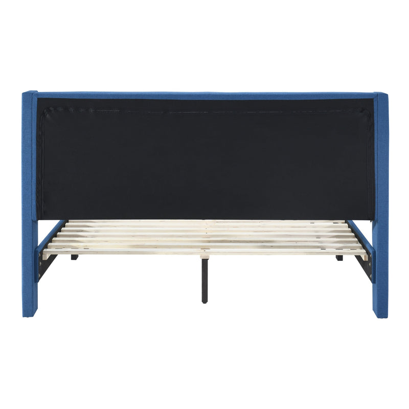 Samson King Bed Winged Headboard Fabric Upholstered - Blue