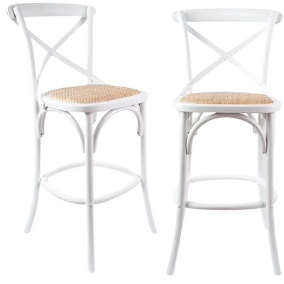 Aster 2pc Crossback Bar Stools Dining Chair Solid Birch Timber Rattan Seat White
