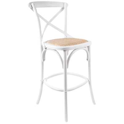 Aster Crossback Bar Stools Dining Chair Solid Birch Timber Rattan Seat - White