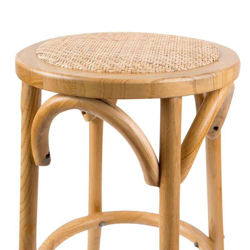 Aster 2pc Round Bar Stools Dining Stool Chair Solid Birch Timber Rattan Seat Oak