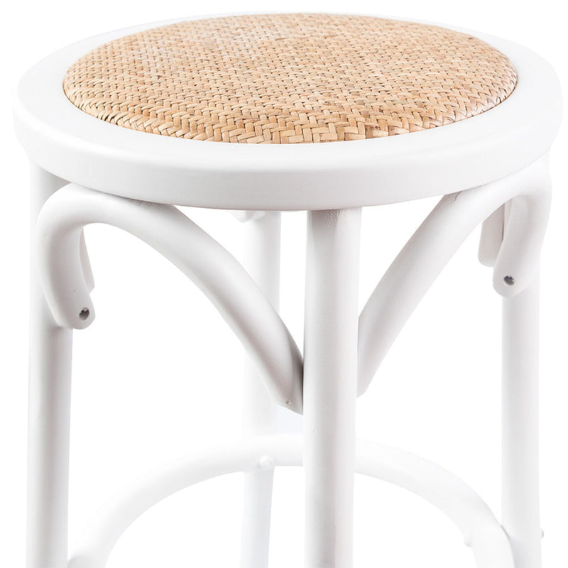 Aster 2pc Round Bar Stools Dining Stool Chair Solid Birch Wood Rattan Seat White
