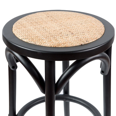 Aster 3pc Round Bar Stools Dining Stool Chair Solid Birch Wood Rattan Seat Black