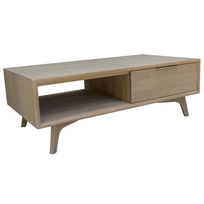Tyler 130cm Coffee Table 2 Drawer Solid Acacia Timber Brushed Smoke