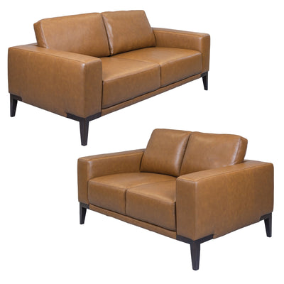 Lorenzo 2 + 3 Seater Sofa Leather Upholstered Lounge Set - Tan