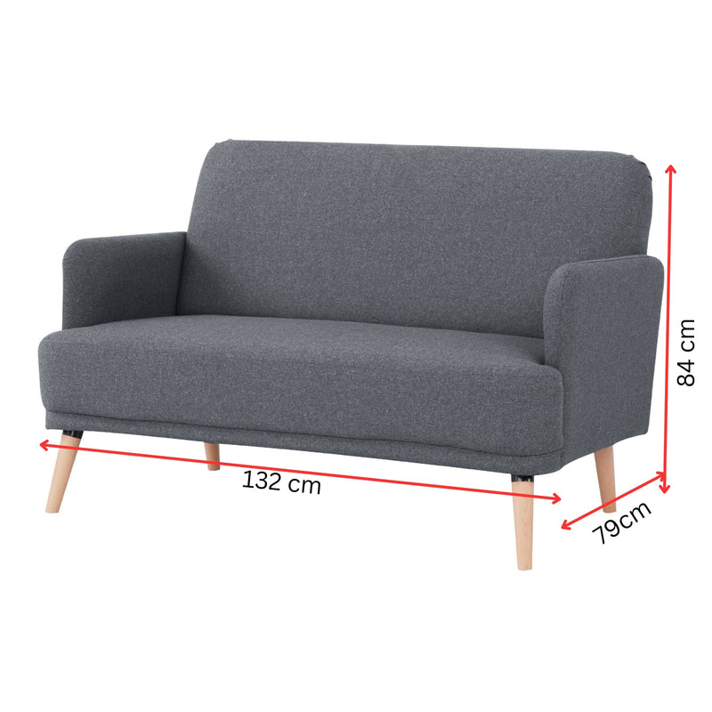 Brianna 2 Seater Sofa Fabric Uplholstered Lounge Couch - Dark Grey